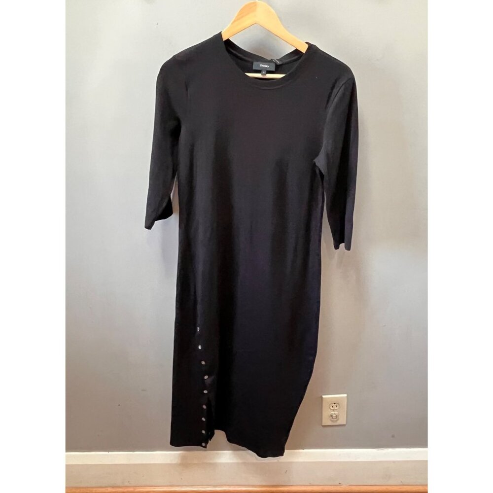 NEW‎ Theory Womens Black Button Front Perry Knit Midi Dress L